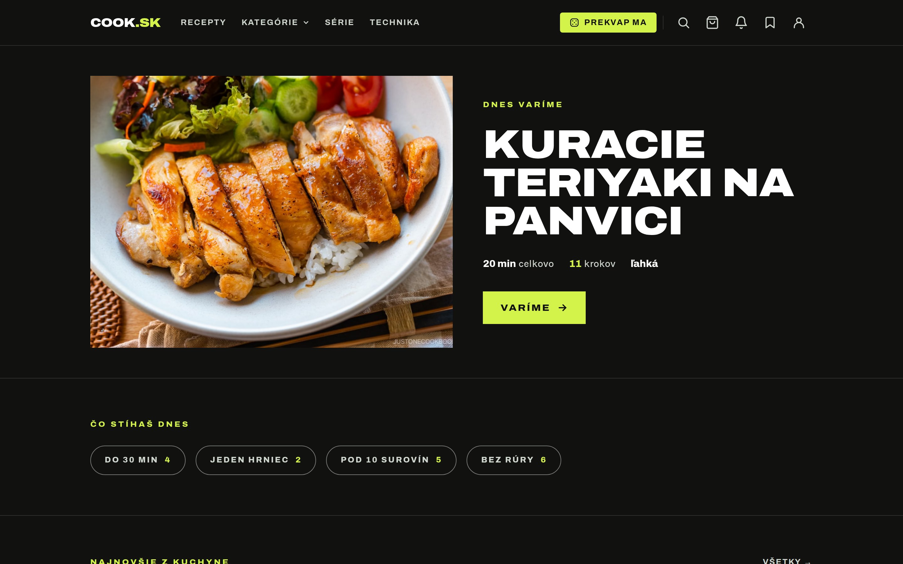 Úvodná stránka – recept dňa „Dnes varíme“